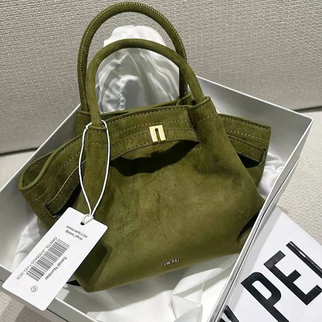 Jw Pei Hana Mini Faux Suede Tote Bag | Dark Olive