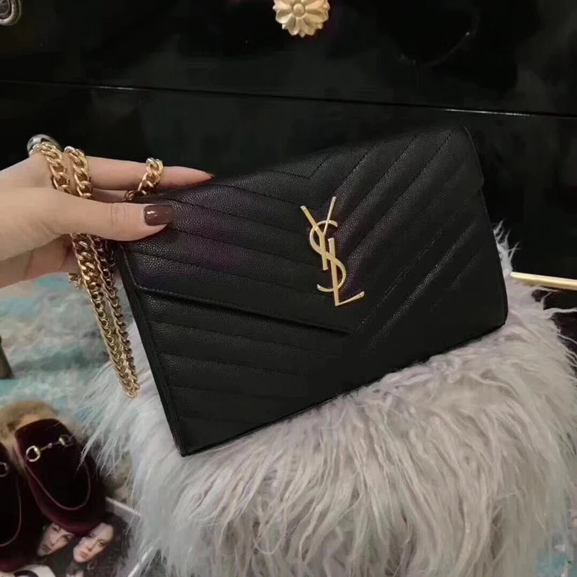YSL Quilted Chain Wallet | Black