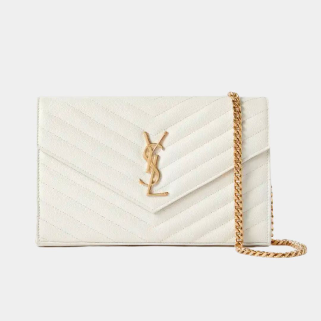 YSL Quilted Chain Wallet | White