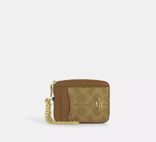COACH® Chain Card Case | Signature Canvas Brown