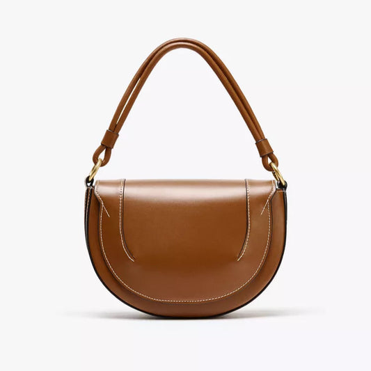 Zara Contrast Topstitch Bag | Brown