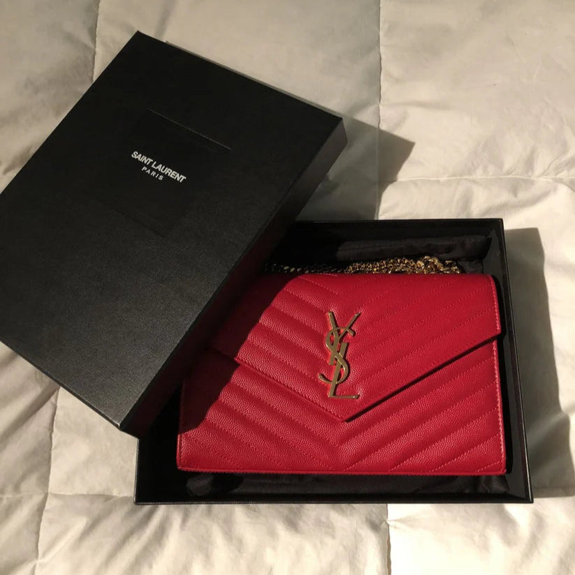 YSL Quilted Chain Wallet | Red
