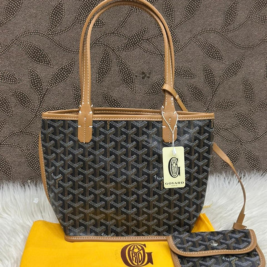 Goyard Mini Tote with Pouch | Black Tan