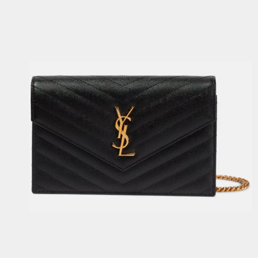 YSL Quilted Chain Wallet | Black