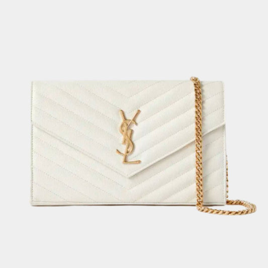 YSL Quilted Chain Wallet | White