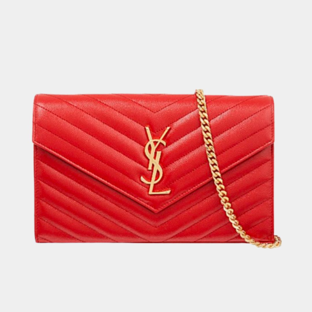 YSL Quilted Chain Wallet | Red