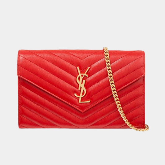 YSL Quilted Chain Wallet | Red